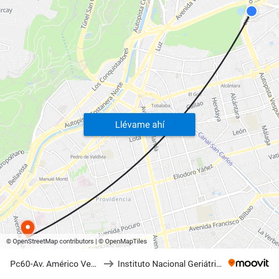 Pc60-Av. Américo Vespucio / Esq. Av. Pdte. Kennedy to Instituto Nacional Geriátrico Presidente Eduardo Frei Montalva map