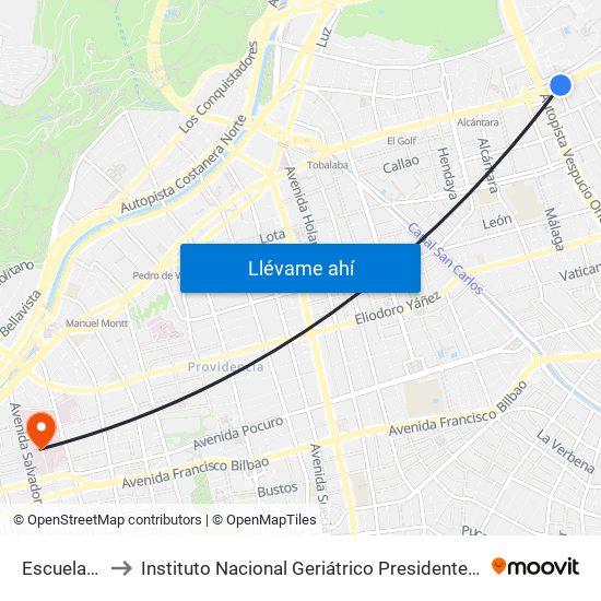 Escuela Militar to Instituto Nacional Geriátrico Presidente Eduardo Frei Montalva map