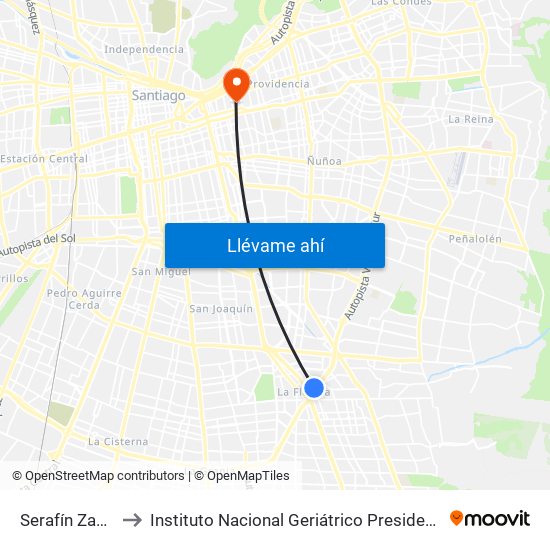 Serafín Zamora, 153 to Instituto Nacional Geriátrico Presidente Eduardo Frei Montalva map