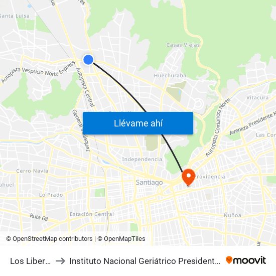 Los Libertadores to Instituto Nacional Geriátrico Presidente Eduardo Frei Montalva map