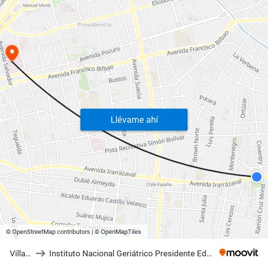 Villa Frei to Instituto Nacional Geriátrico Presidente Eduardo Frei Montalva map