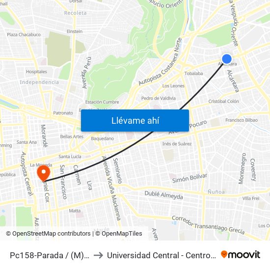 Pc158-Parada / (M) Alcántara to Universidad Central - Centro De Extensión map