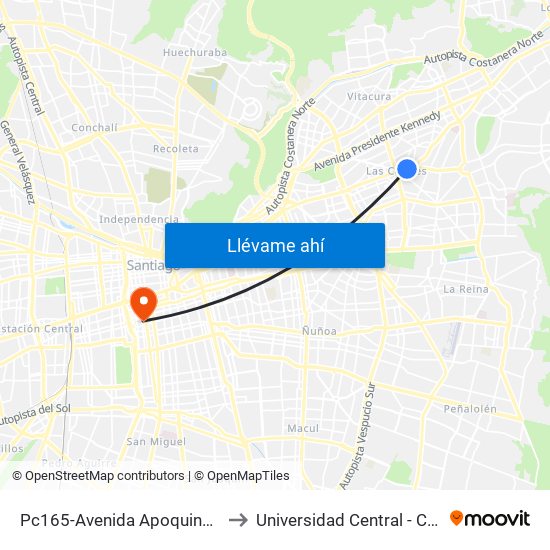 Pc165-Avenida Apoquindo / Esq. E. Dell'Orto to Universidad Central - Centro De Extensión map