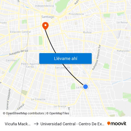 Vicuña Mackenna to Universidad Central - Centro De Extensión map