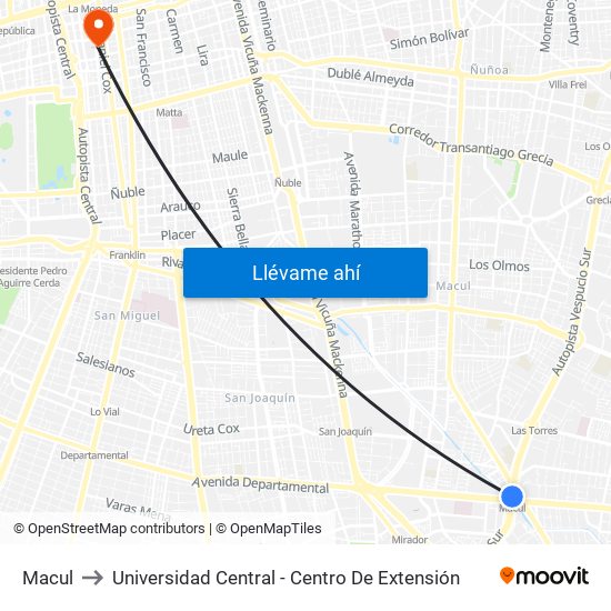 Macul to Universidad Central - Centro De Extensión map