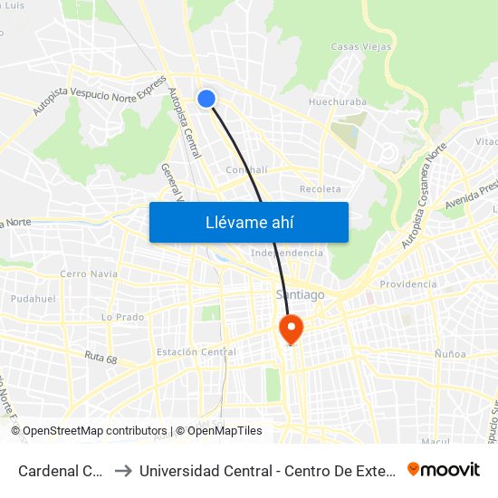 Cardenal Caro to Universidad Central - Centro De Extensión map