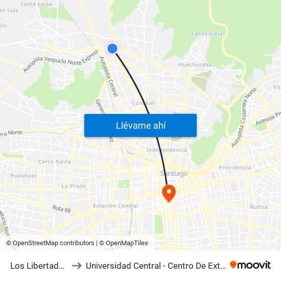 Los Libertadores to Universidad Central - Centro De Extensión map