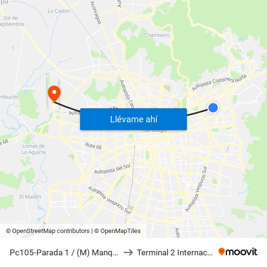 Pc105-Parada 1 / (M) Manquehue to Terminal 2 Internacional map
