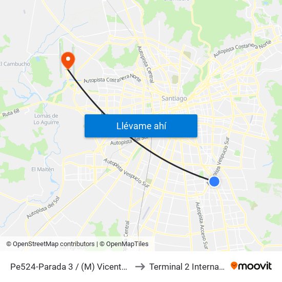 Pe524-Parada 3 / (M) Vicente Valdés to Terminal 2 Internacional map