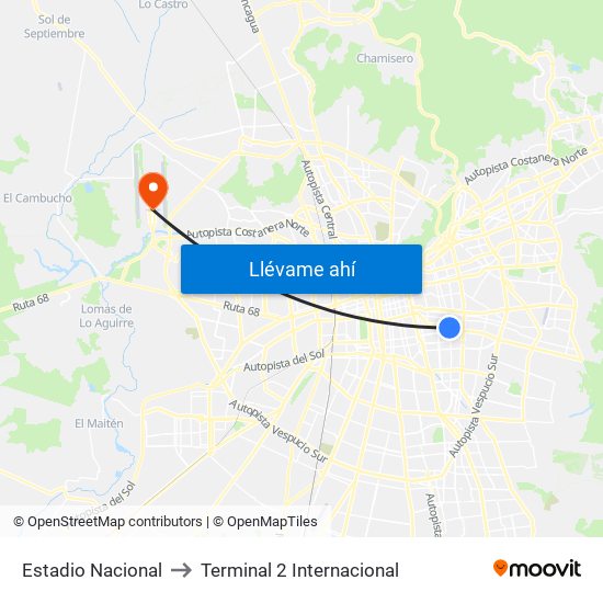 Estadio Nacional to Terminal 2 Internacional map
