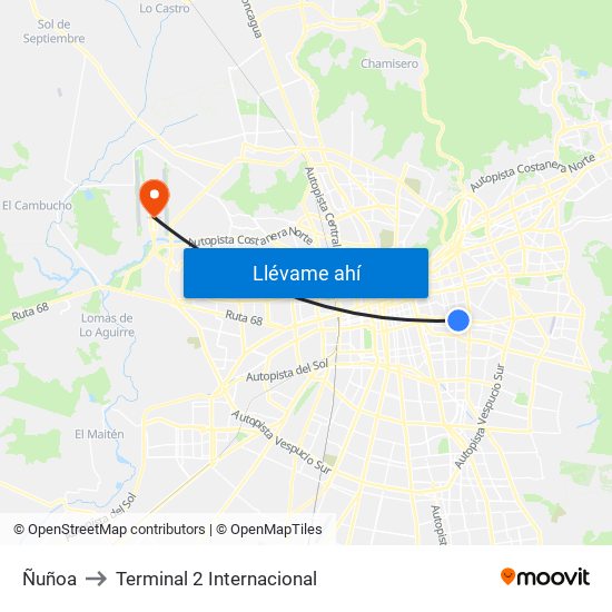 Ñuñoa to Terminal 2 Internacional map