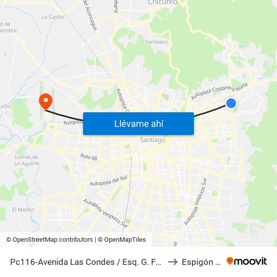 Pc116-Avenida Las Condes / Esq. G. Fuenzalida to Espigón ""C"" map