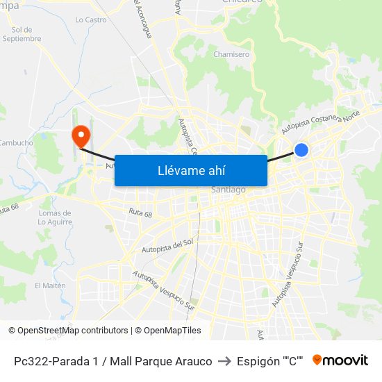 Pc322-Parada 1 / Mall Parque Arauco to Espigón ""C"" map