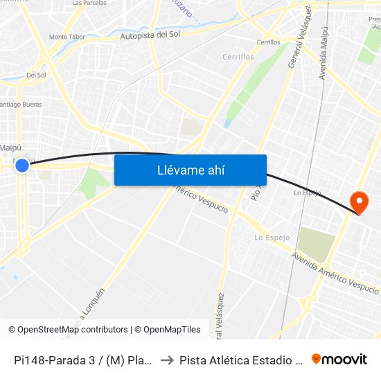 Pi148-Parada 3 / (M) Plaza De Maipú to Pista Atlética Estadio La Cisterna map