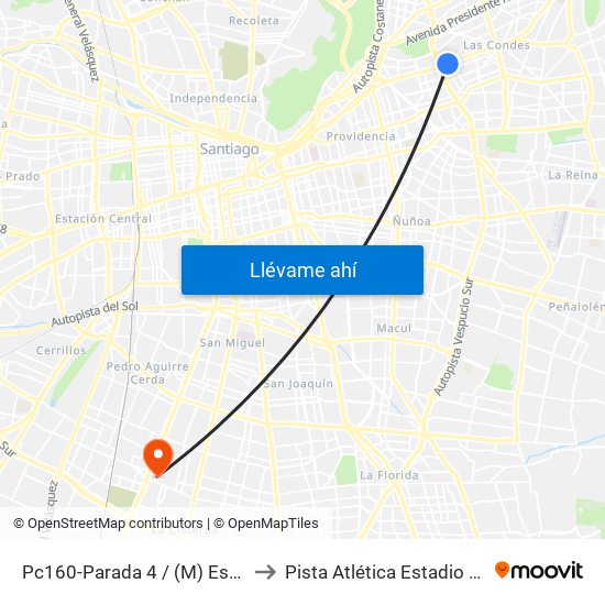 Pc160-Parada 4 / (M) Escuela Militar to Pista Atlética Estadio La Cisterna map