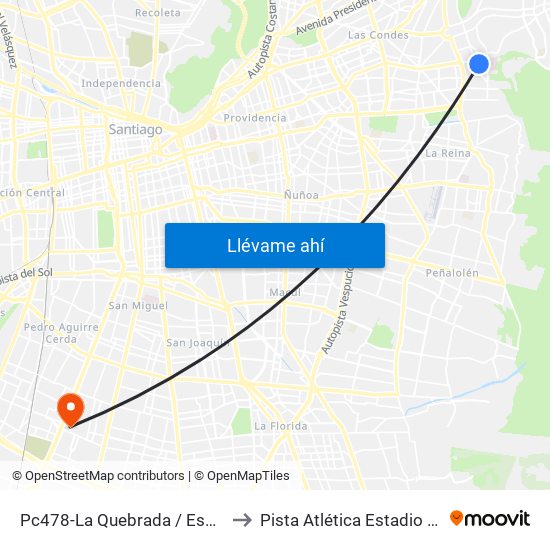 Pc478-La Quebrada / Esq. La Escuela to Pista Atlética Estadio La Cisterna map