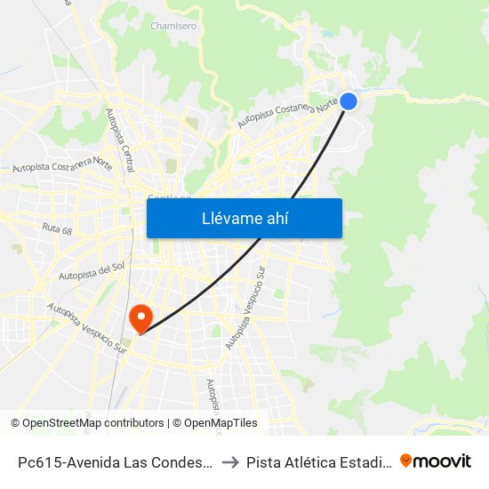 Pc615-Avenida Las Condes / Esq. La Cabaña to Pista Atlética Estadio La Cisterna map