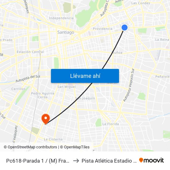 Pc618-Parada 1 / (M) Francisco Bilbao to Pista Atlética Estadio La Cisterna map