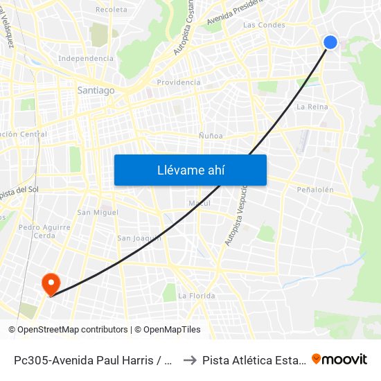 Pc305-Avenida Paul Harris / Esq. Av. Cristóbal Colón to Pista Atlética Estadio La Cisterna map