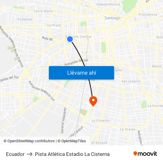 Ecuador to Pista Atlética Estadio La Cisterna map