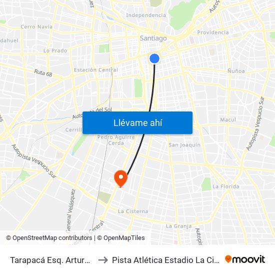 Tarapacá Esq. Arturo Prat to Pista Atlética Estadio La Cisterna map