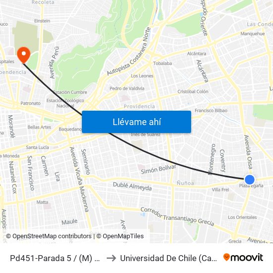 Pd451-Parada 5 / (M) Plaza Egaña to Universidad De Chile (Campus Norte) map
