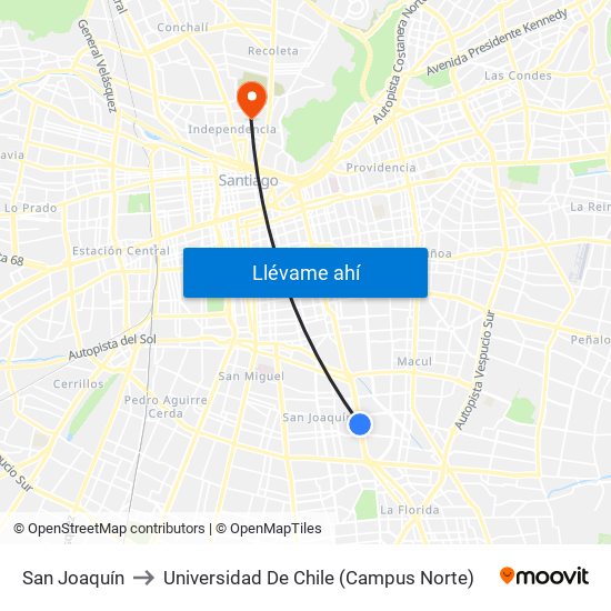 San Joaquín to Universidad De Chile (Campus Norte) map