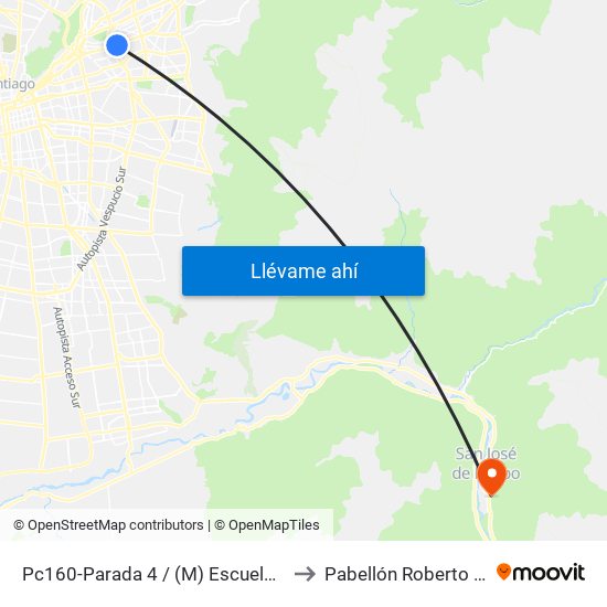 Pc160-Parada 4 / (M) Escuela Militar to Pabellón Roberto Koch map
