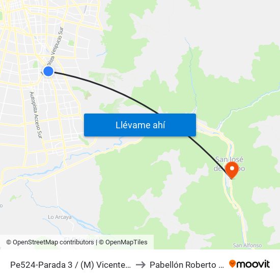 Pe524-Parada 3 / (M) Vicente Valdés to Pabellón Roberto Koch map