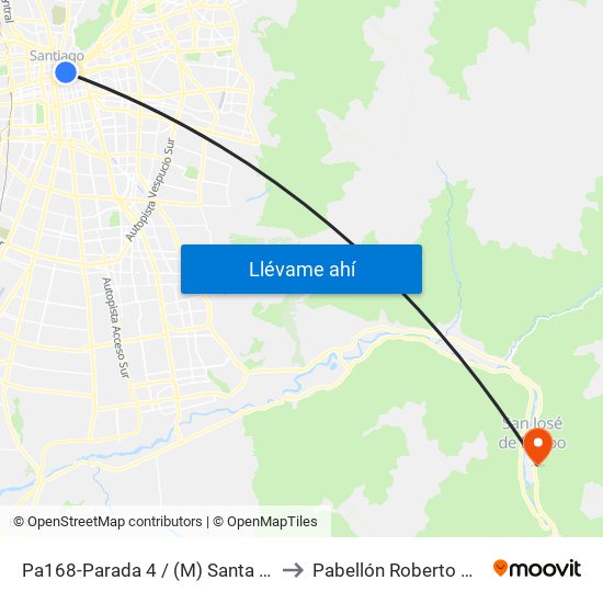 Pa168-Parada 4 / (M) Santa Lucía to Pabellón Roberto Koch map