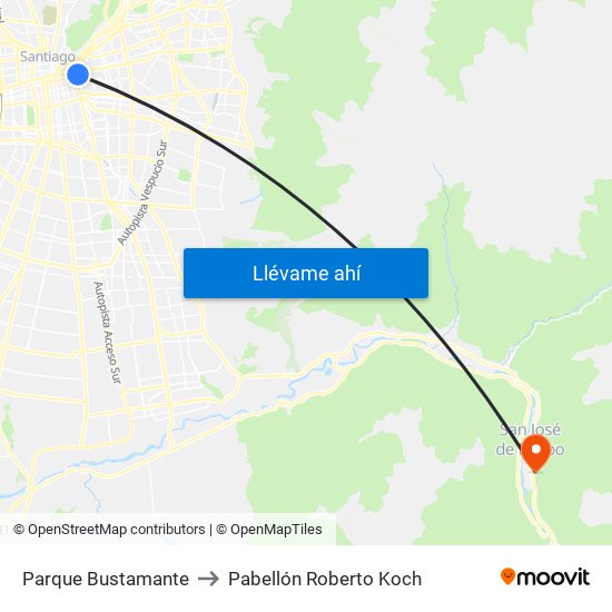 Parque Bustamante to Pabellón Roberto Koch map