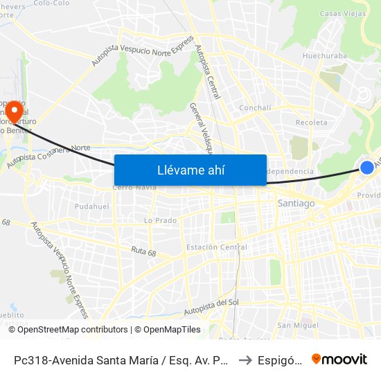 Pc318-Avenida Santa María / Esq. Av. Pedro De Valdivia to Espigón ""F"" map