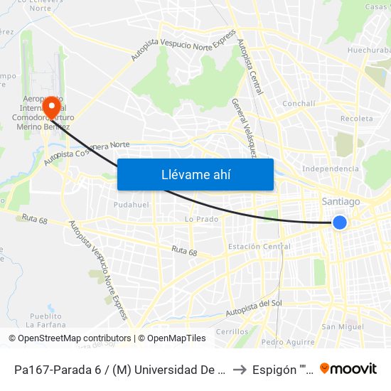 Pa167-Parada 6 / (M) Universidad De Chile to Espigón ""F"" map