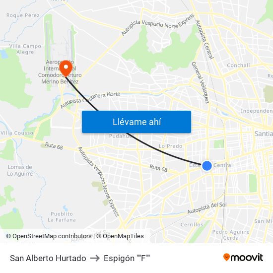 San Alberto Hurtado to Espigón ""F"" map