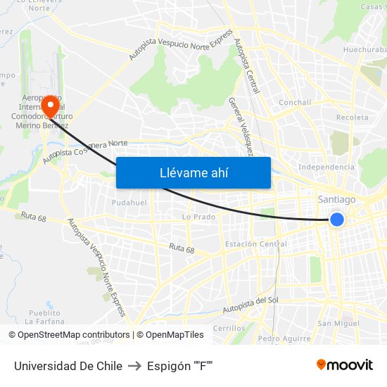 Universidad De Chile to Espigón ""F"" map