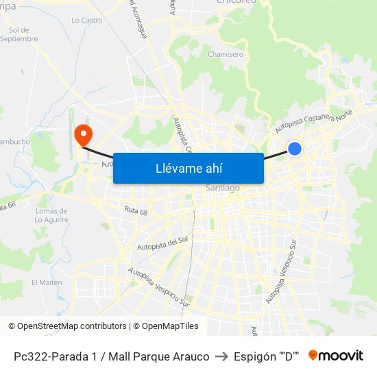 Pc322-Parada 1 / Mall Parque Arauco to Espigón ""D"" map