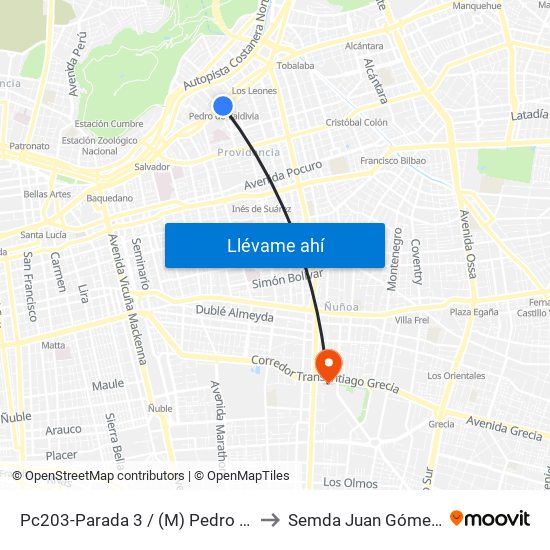 Pc203-Parada 3 / (M) Pedro De Valdivia to Semda Juan Gómez Millas map