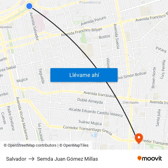 Salvador to Semda Juan Gómez Millas map