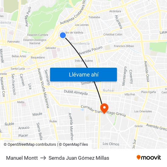 Manuel Montt to Semda Juan Gómez Millas map