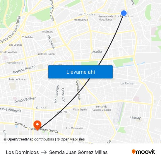 Los Dominicos to Semda Juan Gómez Millas map