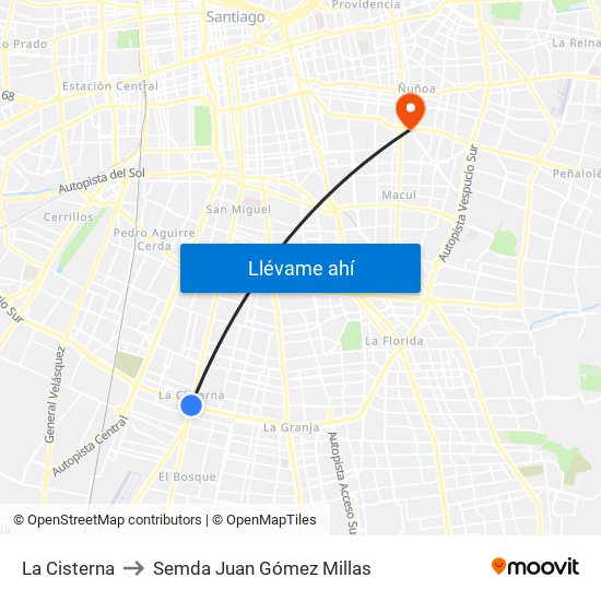 La Cisterna to Semda Juan Gómez Millas map