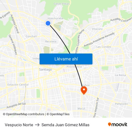 Vespucio Norte to Semda Juan Gómez Millas map