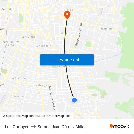 Los Quillayes to Semda Juan Gómez Millas map