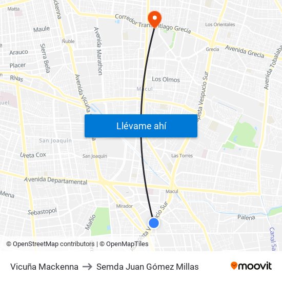 Vicuña Mackenna to Semda Juan Gómez Millas map