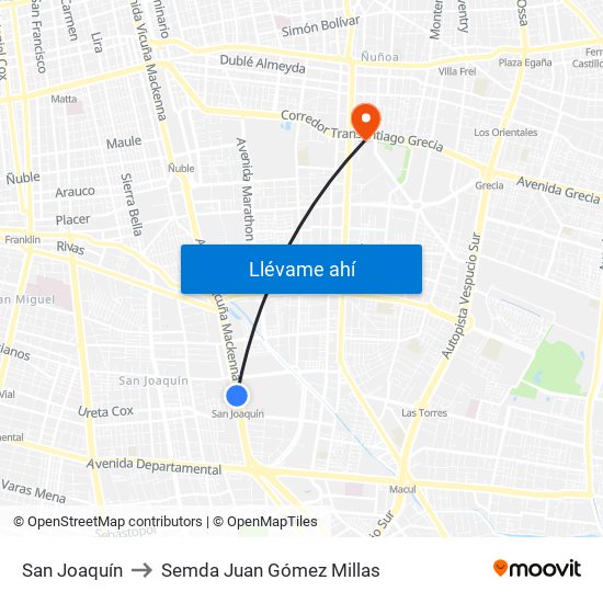 San Joaquín to Semda Juan Gómez Millas map