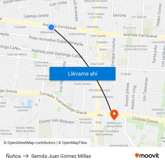 Ñuñoa to Semda Juan Gómez Millas map