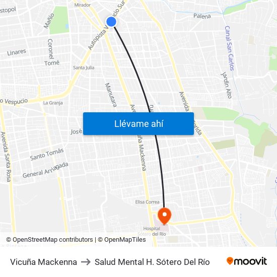 Vicuña Mackenna to Salud Mental H. Sótero Del Río map