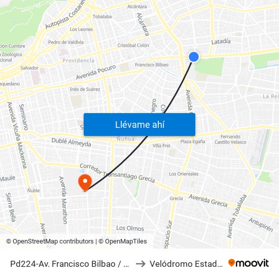Pd224-Av. Francisco Bilbao / Esq. Av. S. Elcano to Velódromo Estadio Nacional map