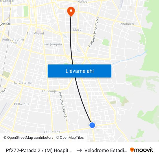 Pf272-Parada 2 / (M) Hospital Sótero Del Río to Velódromo Estadio Nacional map