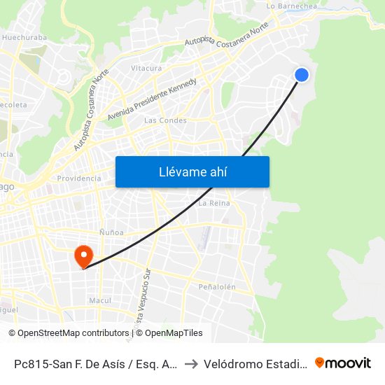 Pc815-San F. De Asís / Esq. Avenida La Plaza to Velódromo Estadio Nacional map